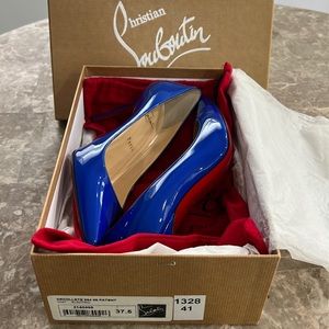 AUTHENTIC EXCELLENT CONDITION DÉCOLLETÉ CHRISTIAN LOUBOUTIN 85 PATENT BLUE PUMPS